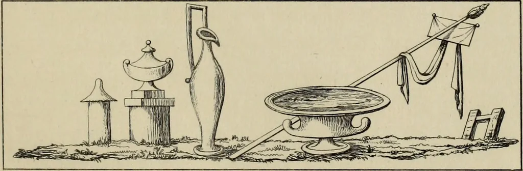 An illustration from Herculanum et Pompéi, recueil général des peintures, bronzes, mosaïques, etc., découverts jusqu'à ce jour, et reproduits d'apreès Le antichita di Ercolano, Il Museo borbonico, et tous les ouvrages analogues, 1870, leaf 196