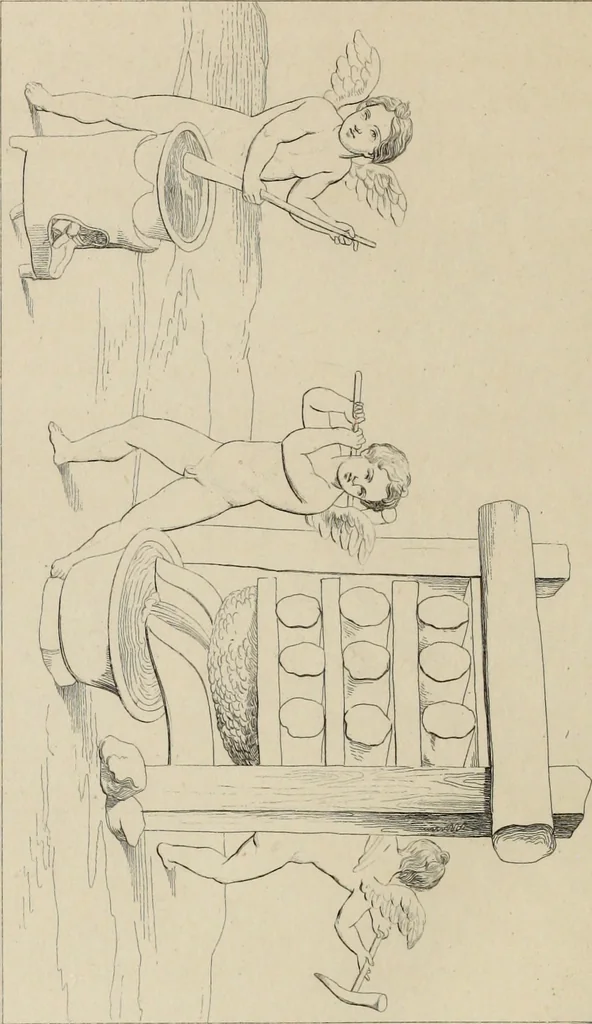 An illustration from Herculanum et Pompéi, recueil général des peintures, bronzes, mosaïques, etc., découverts jusqu'à ce jour, et reproduits d'apreès Le antichita di Ercolano, Il Museo borbonico, et tous les ouvrages analogues, 1870, leaf 205