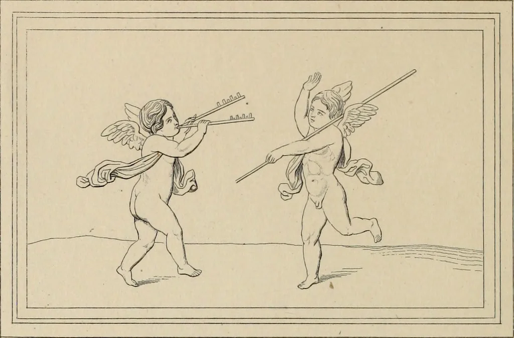 An illustration from Herculanum et Pompéi, recueil général des peintures, bronzes, mosaïques, etc., découverts jusqu'à ce jour, et reproduits d'apreès Le antichita di Ercolano, Il Museo borbonico, et tous les ouvrages analogues, 1870, leaf 213