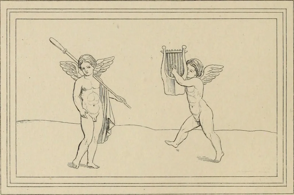 An illustration from Herculanum et Pompéi, recueil général des peintures, bronzes, mosaïques, etc., découverts jusqu'à ce jour, et reproduits d'apreès Le antichita di Ercolano, Il Museo borbonico, et tous les ouvrages analogues, 1870, leaf 213