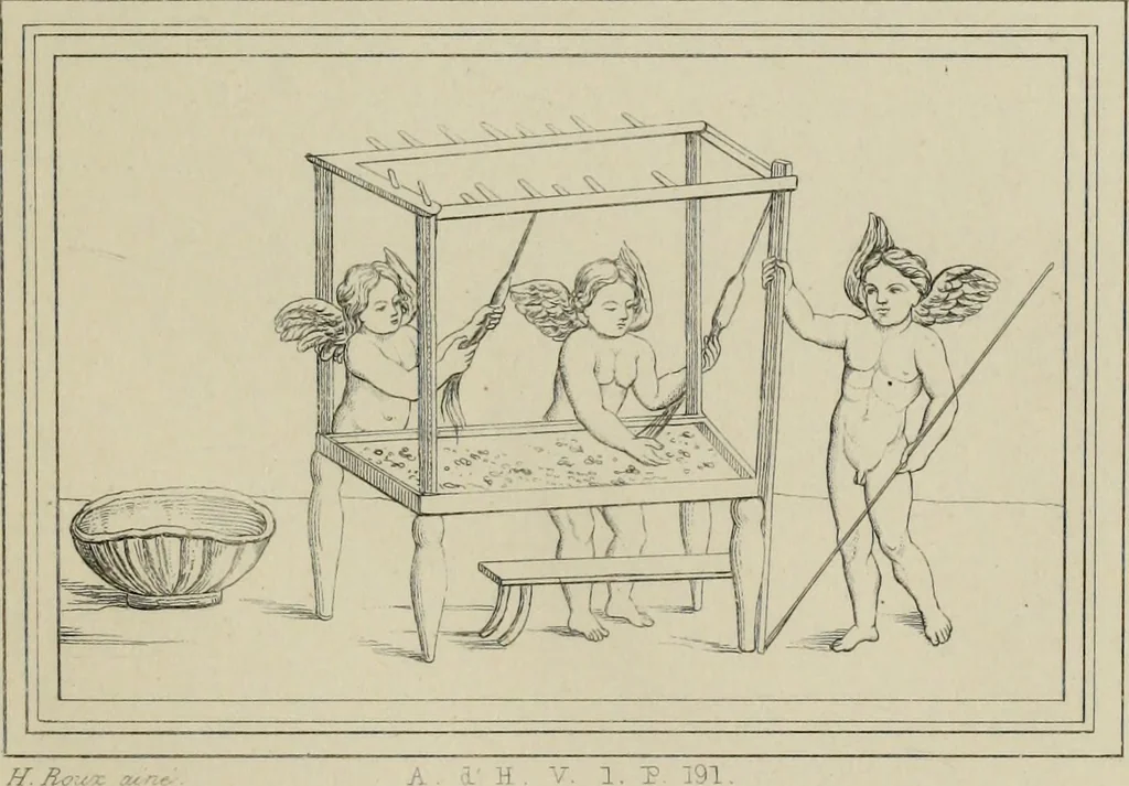 An illustration from Herculanum et Pompéi, recueil général des peintures, bronzes, mosaïques, etc., découverts jusqu'à ce jour, et reproduits d'apreès Le antichita di Ercolano, Il Museo borbonico, et tous les ouvrages analogues, 1870, leaf 216