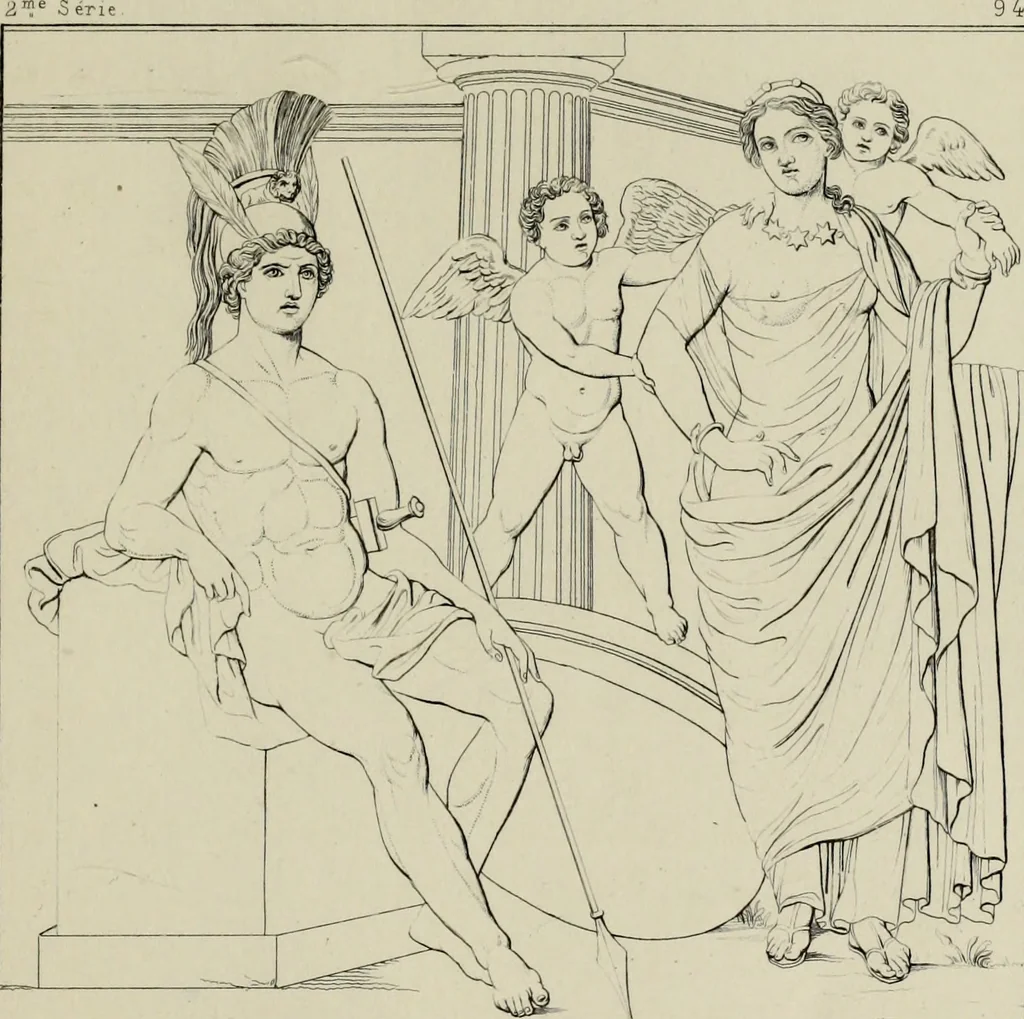 An illustration from Herculanum et Pompéi, recueil général des peintures, bronzes, mosaïques, etc., découverts jusqu'à ce jour, et reproduits d'apreès Le antichita di Ercolano, Il Museo borbonico, et tous les ouvrages analogues, 1870, leaf 22
