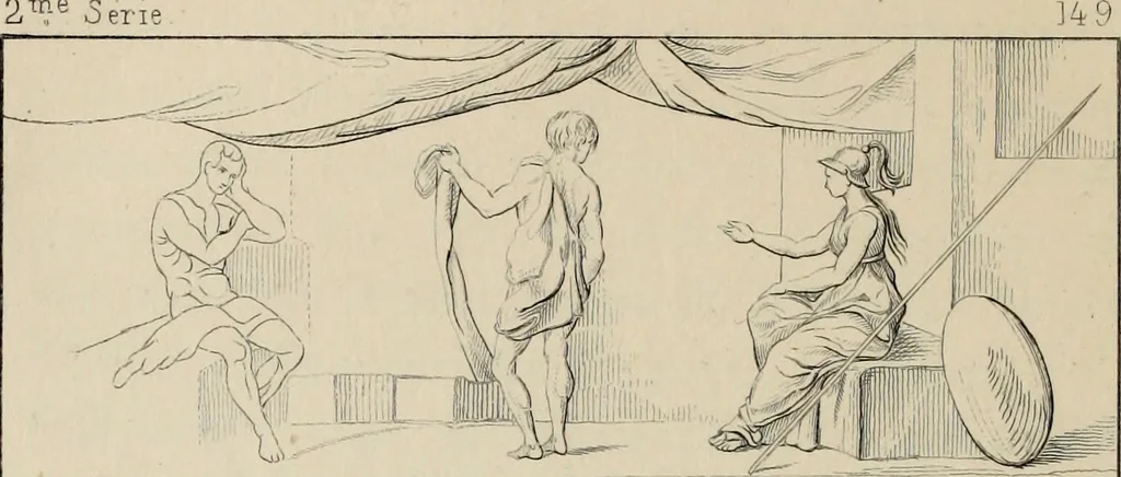 An illustration from Herculanum et Pompéi, recueil général des peintures, bronzes, mosaïques, etc., découverts jusqu'à ce jour, et reproduits d'apreès Le antichita di Ercolano, Il Museo borbonico, et tous les ouvrages analogues, 1870, leaf 227