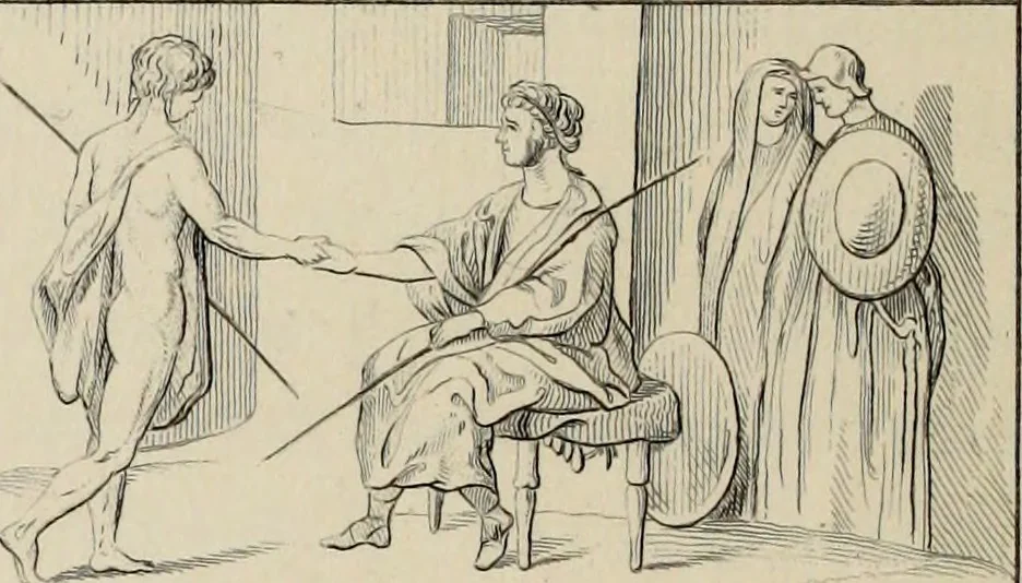 An illustration from Herculanum et Pompéi, recueil général des peintures, bronzes, mosaïques, etc., découverts jusqu'à ce jour, et reproduits d'apreès Le antichita di Ercolano, Il Museo borbonico, et tous les ouvrages analogues, 1870, leaf 227