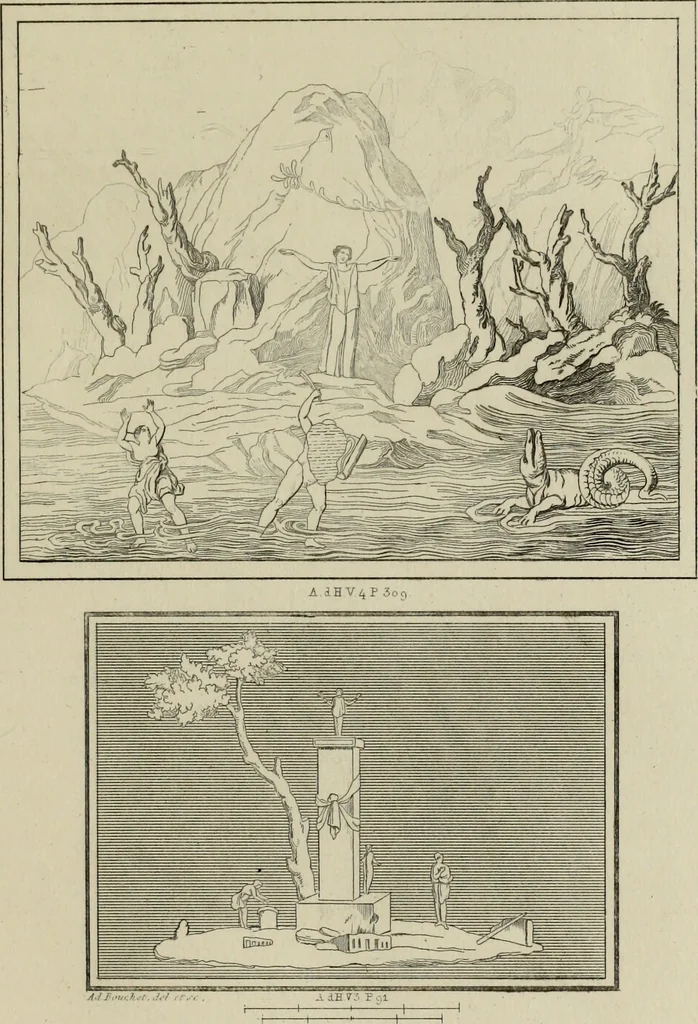 An illustration from Herculanum et Pompéi, recueil général des peintures, bronzes, mosaïques, etc., découverts jusqu'à ce jour, et reproduits d'apreès Le antichita di Ercolano, Il Museo borbonico, et tous les ouvrages analogues, 1870, leaf 248