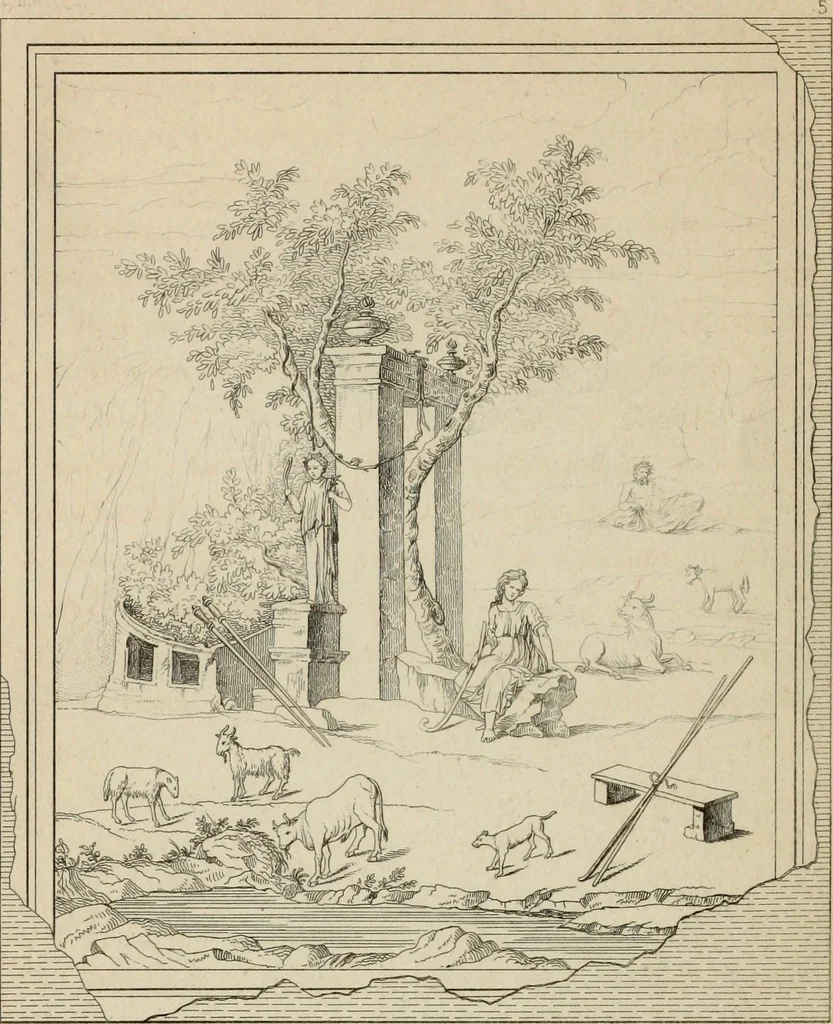 An illustration from Herculanum et Pompéi, recueil général des peintures, bronzes, mosaïques, etc., découverts jusqu'à ce jour, et reproduits d'apreès Le antichita di Ercolano, Il Museo borbonico, et tous les ouvrages analogues, 1870, leaf 251