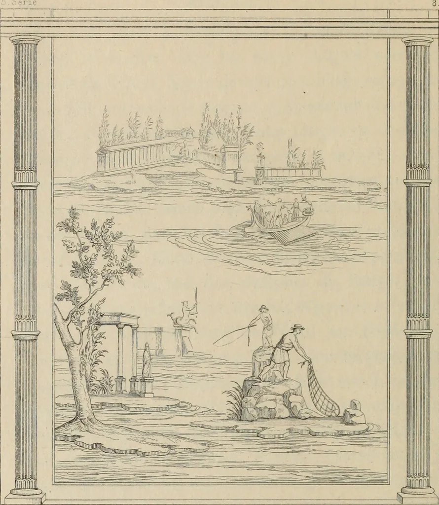 An illustration from Herculanum et Pompéi, recueil général des peintures, bronzes, mosaïques, etc., découverts jusqu'à ce jour, et reproduits d'apreès Le antichita di Ercolano, Il Museo borbonico, et tous les ouvrages analogues, 1870, leaf 267