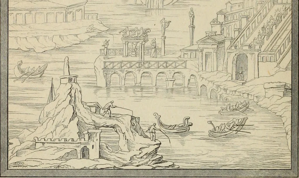 An illustration from Herculanum et Pompéi, recueil général des peintures, bronzes, mosaïques, etc., découverts jusqu'à ce jour, et reproduits d'apreès Le antichita di Ercolano, Il Museo borbonico, et tous les ouvrages analogues, 1870, leaf 283