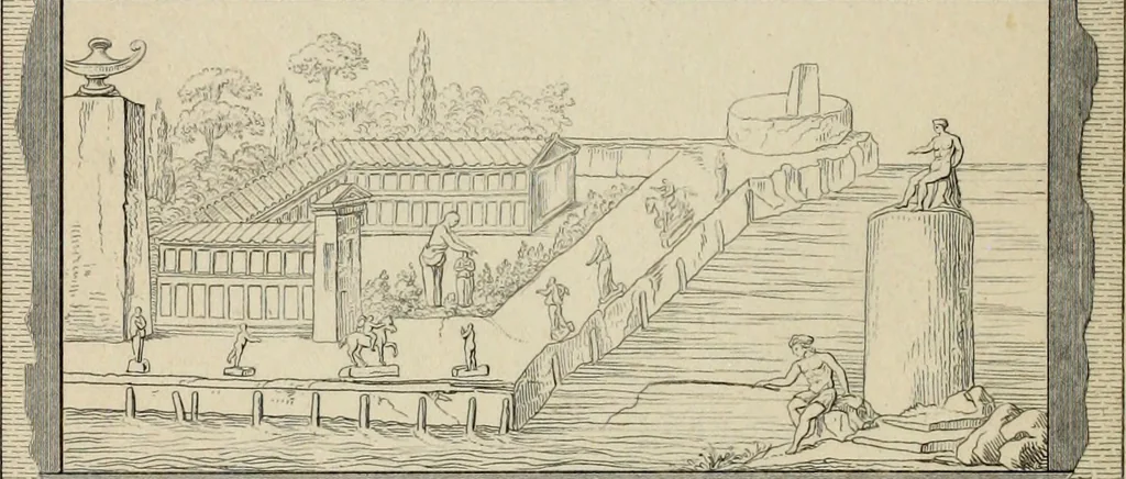 An illustration from Herculanum et Pompéi, recueil général des peintures, bronzes, mosaïques, etc., découverts jusqu'à ce jour, et reproduits d'apreès Le antichita di Ercolano, Il Museo borbonico, et tous les ouvrages analogues, 1870, leaf 283
