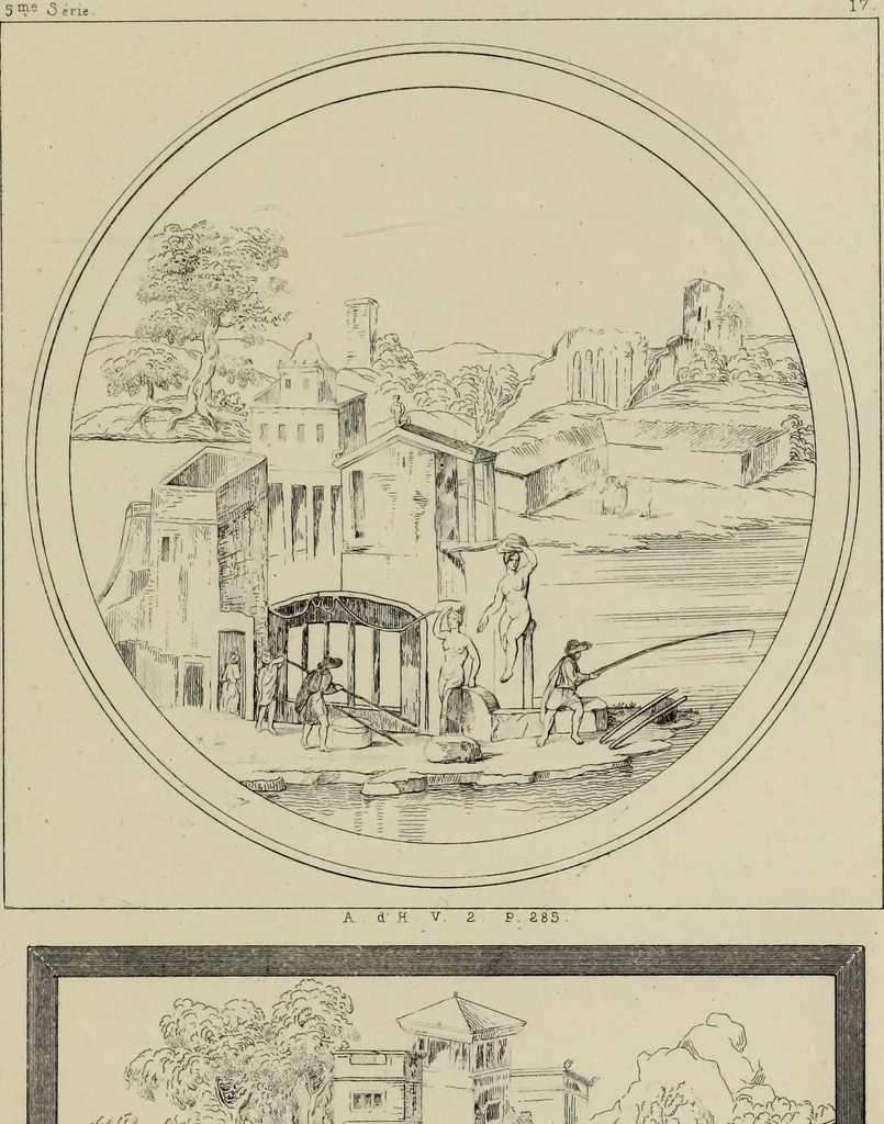 An illustration from Herculanum et Pompéi, recueil général des peintures, bronzes, mosaïques, etc., découverts jusqu'à ce jour, et reproduits d'apreès Le antichita di Ercolano, Il Museo borbonico, et tous les ouvrages analogues, 1870, leaf 298