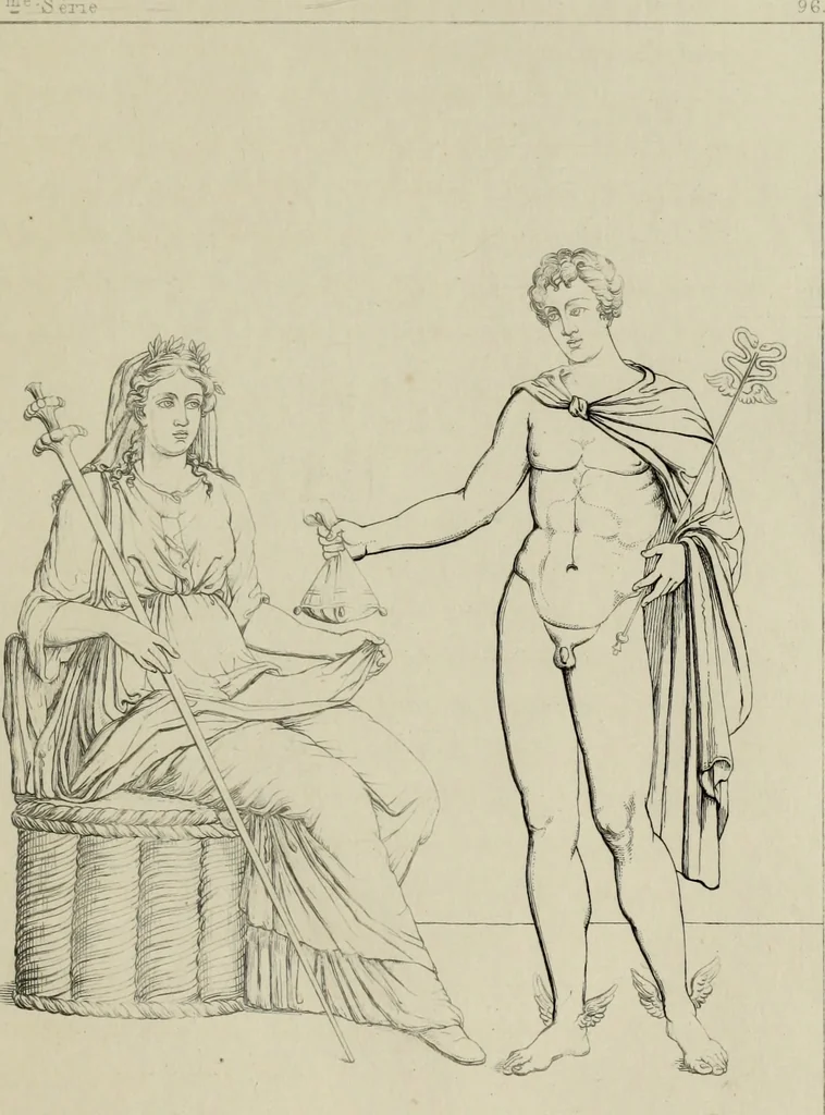 An illustration from Herculanum et Pompéi, recueil général des peintures, bronzes, mosaïques, etc., découverts jusqu'à ce jour, et reproduits d'apreès Le antichita di Ercolano, Il Museo borbonico, et tous les ouvrages analogues, 1870, leaf 30