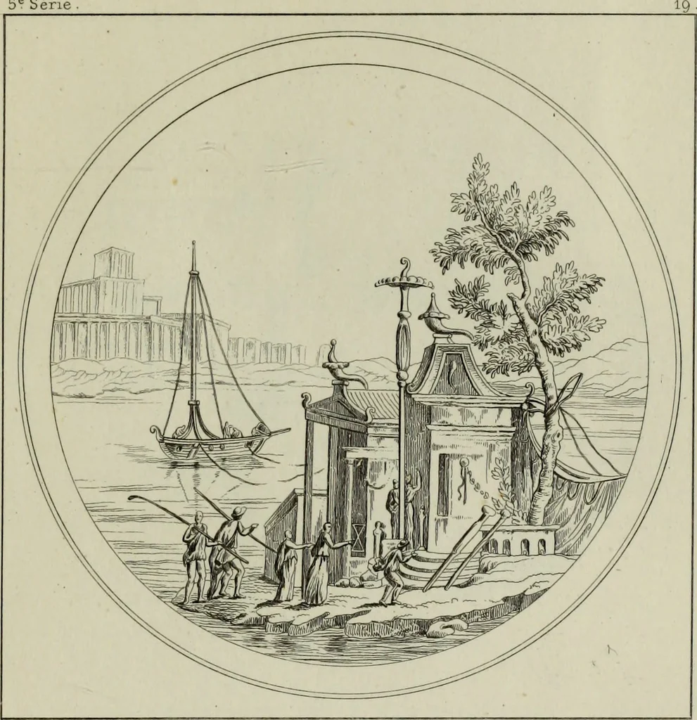 An illustration from Herculanum et Pompéi, recueil général des peintures, bronzes, mosaïques, etc., découverts jusqu'à ce jour, et reproduits d'apreès Le antichita di Ercolano, Il Museo borbonico, et tous les ouvrages analogues, 1870, leaf 304