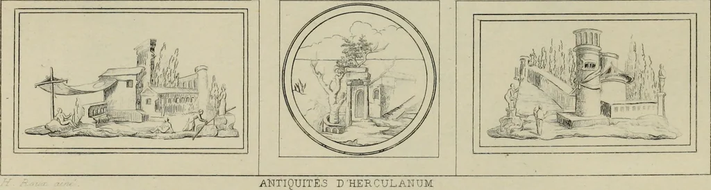 An illustration from Herculanum et Pompéi, recueil général des peintures, bronzes, mosaïques, etc., découverts jusqu'à ce jour, et reproduits d'apreès Le antichita di Ercolano, Il Museo borbonico, et tous les ouvrages analogues, 1870, leaf 310