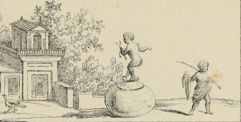An illustration from Herculanum et Pompéi, recueil général des peintures, bronzes, mosaïques, etc., découverts jusqu'à ce jour, et reproduits d'apreès Le antichita di Ercolano, Il Museo borbonico, et tous les ouvrages analogues, 1870, leaf 327