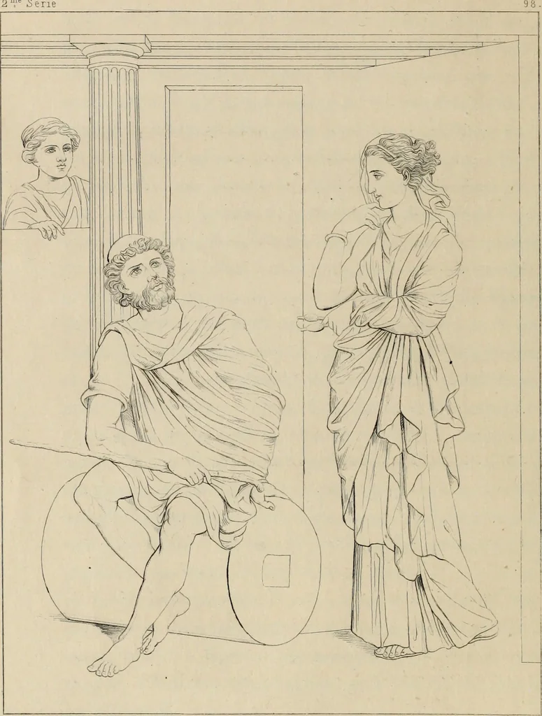 An illustration from Herculanum et Pompéi, recueil général des peintures, bronzes, mosaïques, etc., découverts jusqu'à ce jour, et reproduits d'apreès Le antichita di Ercolano, Il Museo borbonico, et tous les ouvrages analogues, 1870, leaf 37