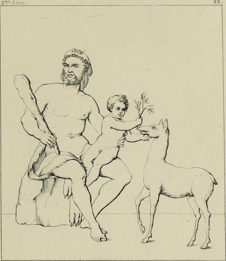 An illustration from Herculanum et Pompéi, recueil général des peintures, bronzes, mosaïques, etc., découverts jusqu'à ce jour, et reproduits d'apreès Le antichita di Ercolano, Il Museo borbonico, et tous les ouvrages analogues, 1870, leaf 42