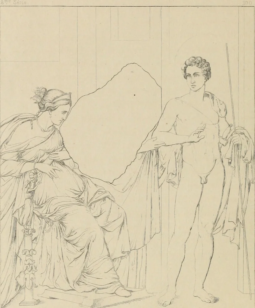 An illustration from Herculanum et Pompéi, recueil général des peintures, bronzes, mosaïques, etc., découverts jusqu'à ce jour, et reproduits d'apreès Le antichita di Ercolano, Il Museo borbonico, et tous les ouvrages analogues, 1870, leaf 45