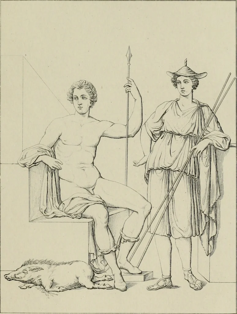 An illustration from Herculanum et Pompéi, recueil général des peintures, bronzes, mosaïques, etc., découverts jusqu'à ce jour, et reproduits d'apreès Le antichita di Ercolano, Il Museo borbonico, et tous les ouvrages analogues, 1870, leaf 54