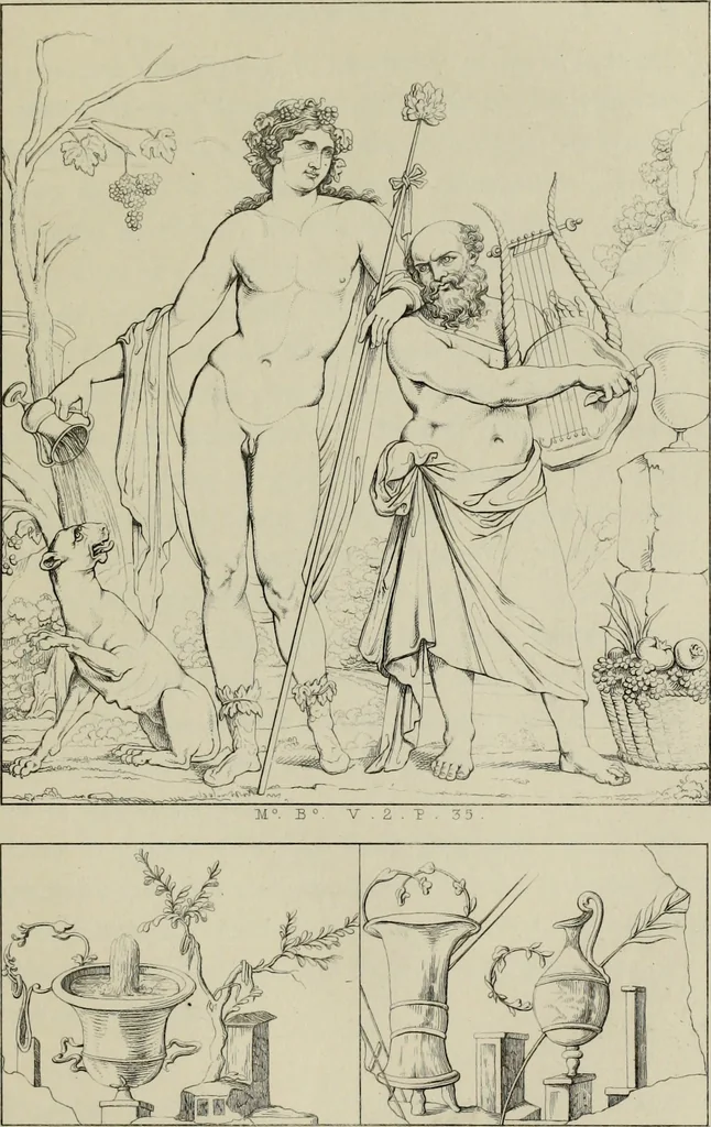 An illustration from Herculanum et Pompéi, recueil général des peintures, bronzes, mosaïques, etc., découverts jusqu'à ce jour, et reproduits d'apreès Le antichita di Ercolano, Il Museo borbonico, et tous les ouvrages analogues, 1870, leaf 90