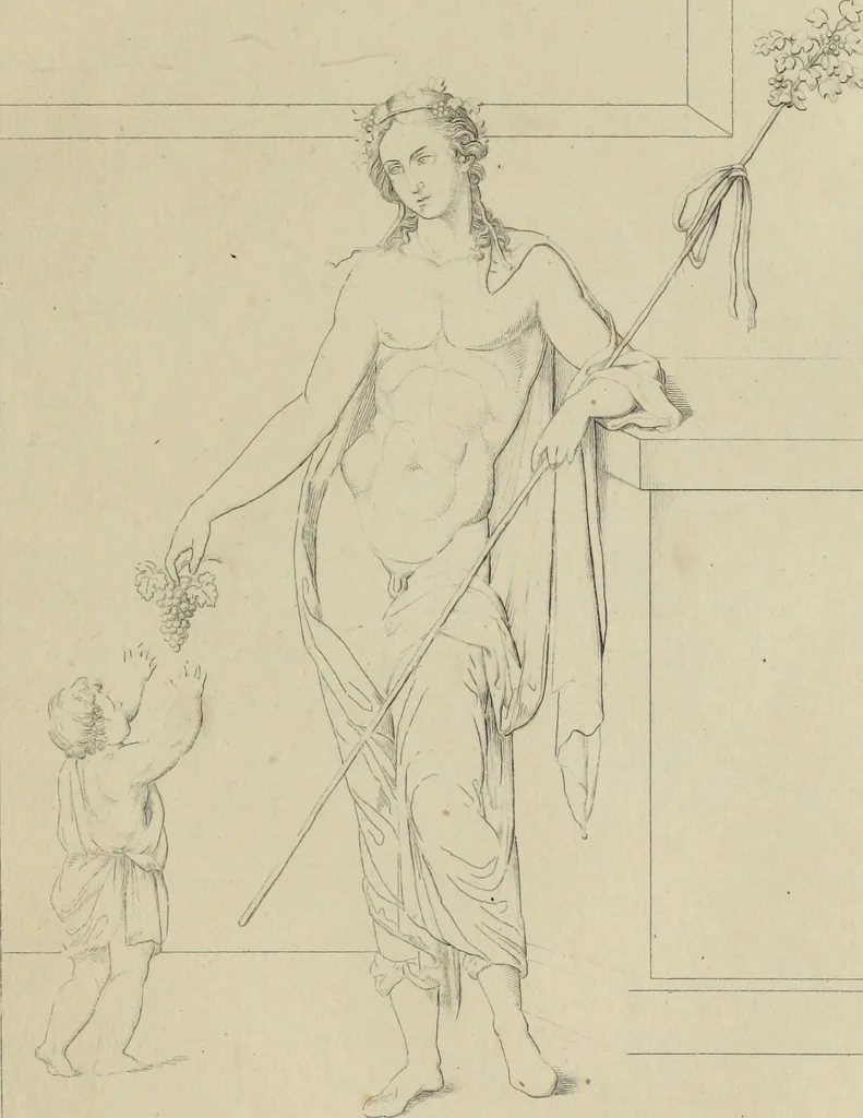 An illustration from Herculanum et Pompéi, recueil général des peintures, bronzes, mosaïques, etc., découverts jusqu'à ce jour, et reproduits d'apreès Le antichita di Ercolano, Il Museo borbonico, et tous les ouvrages analogues, 1870, leaf 98