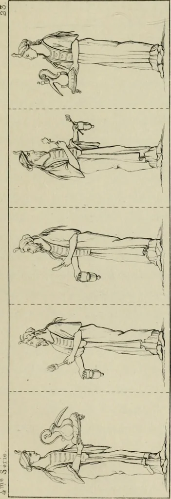 An illustration from Herculanum et Pompéi, recueil général des peintures, bronzes, mosaïques, etc., découverts jusqu'à ce jour, et reproduits d'apreès Le antichita di Ercolano, Il Museo borbonico, et tous les ouvrages analogues, 1870, leaf 100