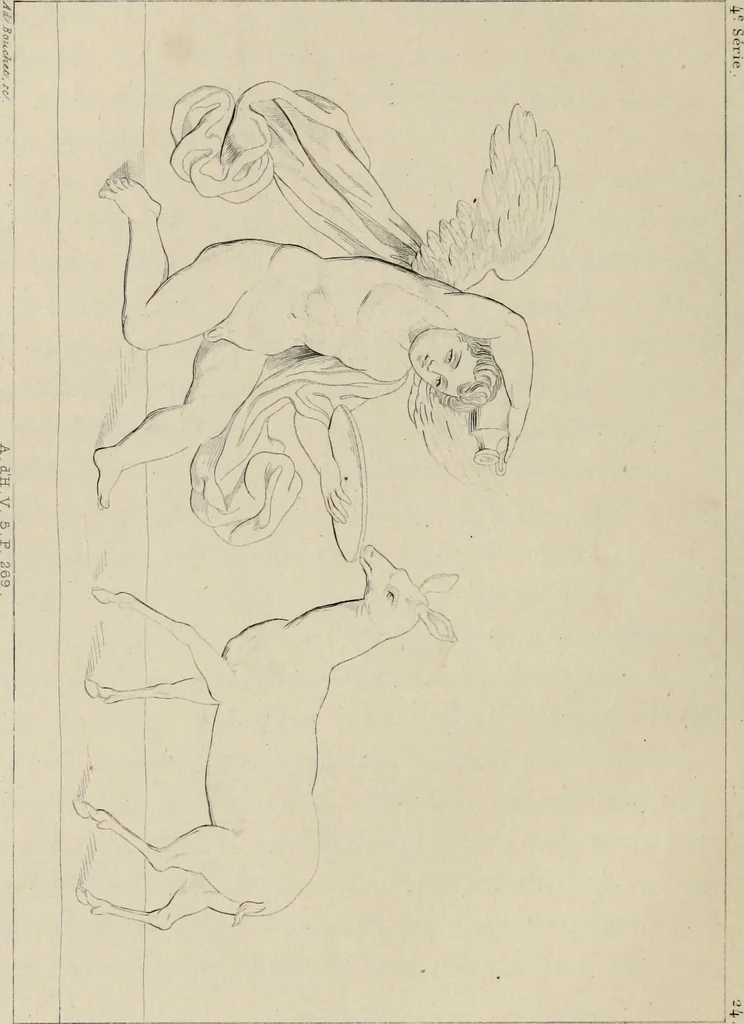An illustration from Herculanum et Pompéi, recueil général des peintures, bronzes, mosaïques, etc., découverts jusqu'à ce jour, et reproduits d'apreès Le antichita di Ercolano, Il Museo borbonico, et tous les ouvrages analogues, 1870, leaf 105