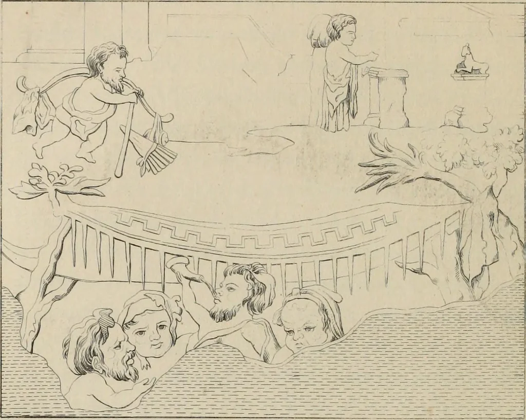 An illustration from Herculanum et Pompéi, recueil général des peintures, bronzes, mosaïques, etc., découverts jusqu'à ce jour, et reproduits d'apreès Le antichita di Ercolano, Il Museo borbonico, et tous les ouvrages analogues, 1870, leaf 111