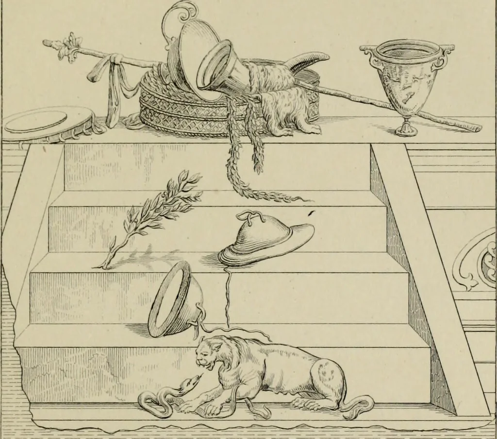An illustration from Herculanum et Pompéi, recueil général des peintures, bronzes, mosaïques, etc., découverts jusqu'à ce jour, et reproduits d'apreès Le antichita di Ercolano, Il Museo borbonico, et tous les ouvrages analogues, 1870, leaf 118