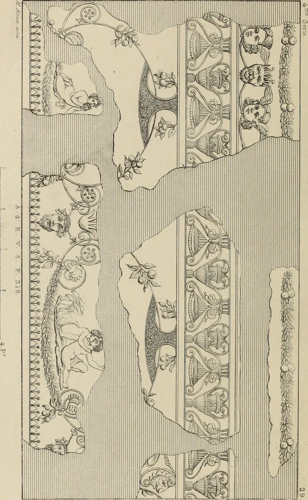An illustration from Herculanum et Pompéi, recueil général des peintures, bronzes, mosaïques, etc., découverts jusqu'à ce jour, et reproduits d'apreès Le antichita di Ercolano, Il Museo borbonico, et tous les ouvrages analogues, 1870, leaf 121
