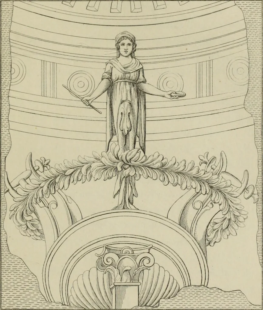 An illustration from Herculanum et Pompéi, recueil général des peintures, bronzes, mosaïques, etc., découverts jusqu'à ce jour, et reproduits d'apreès Le antichita di Ercolano, Il Museo borbonico, et tous les ouvrages analogues, 1870, leaf 134
