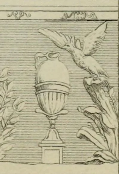 An illustration from Herculanum et Pompéi, recueil général des peintures, bronzes, mosaïques, etc., découverts jusqu'à ce jour, et reproduits d'apreès Le antichita di Ercolano, Il Museo borbonico, et tous les ouvrages analogues, 1870, leaf 14