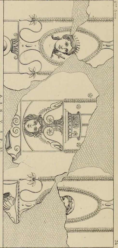 An illustration from Herculanum et Pompéi, recueil général des peintures, bronzes, mosaïques, etc., découverts jusqu'à ce jour, et reproduits d'apreès Le antichita di Ercolano, Il Museo borbonico, et tous les ouvrages analogues, 1870, leaf 143