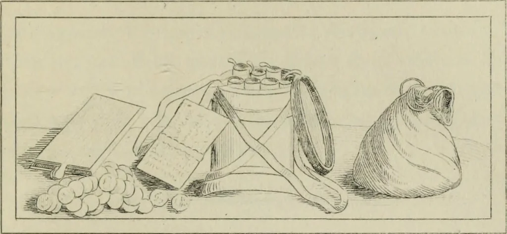 An illustration from Herculanum et Pompéi, recueil général des peintures, bronzes, mosaïques, etc., découverts jusqu'à ce jour, et reproduits d'apreès Le antichita di Ercolano, Il Museo borbonico, et tous les ouvrages analogues, 1870, leaf 150