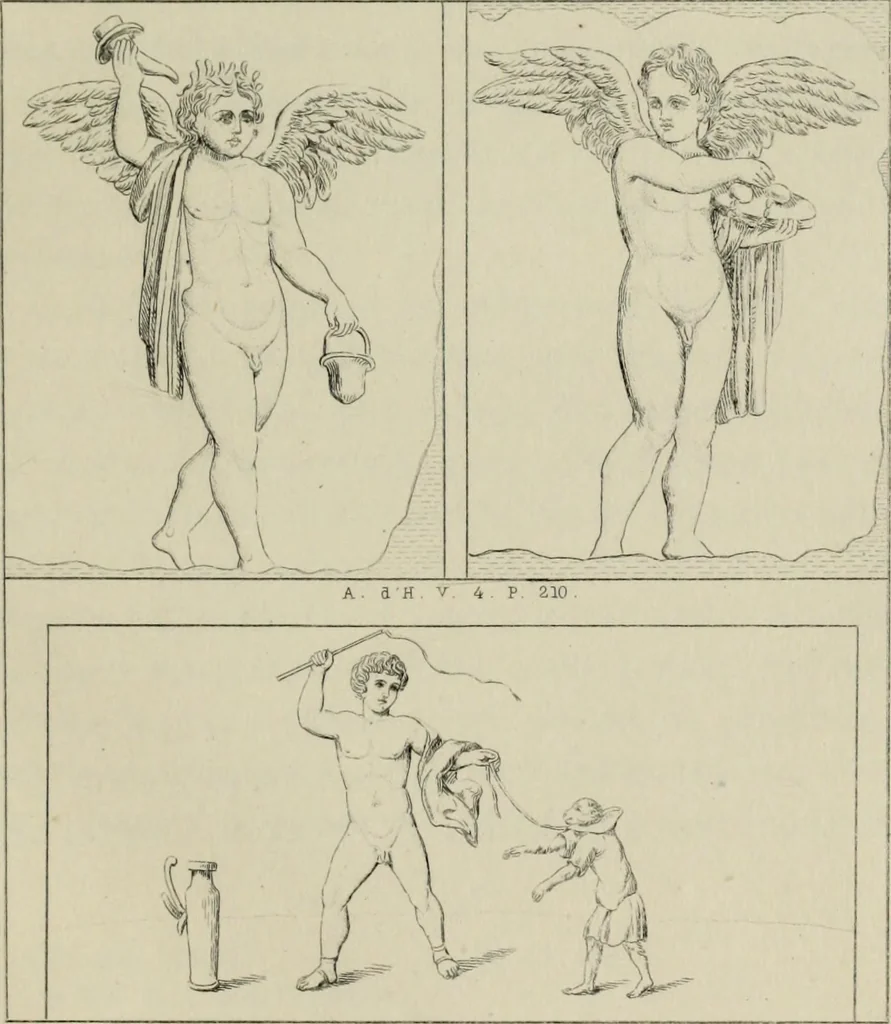 An illustration from Herculanum et Pompéi, recueil général des peintures, bronzes, mosaïques, etc., découverts jusqu'à ce jour, et reproduits d'apreès Le antichita di Ercolano, Il Museo borbonico, et tous les ouvrages analogues, 1870, leaf 150
