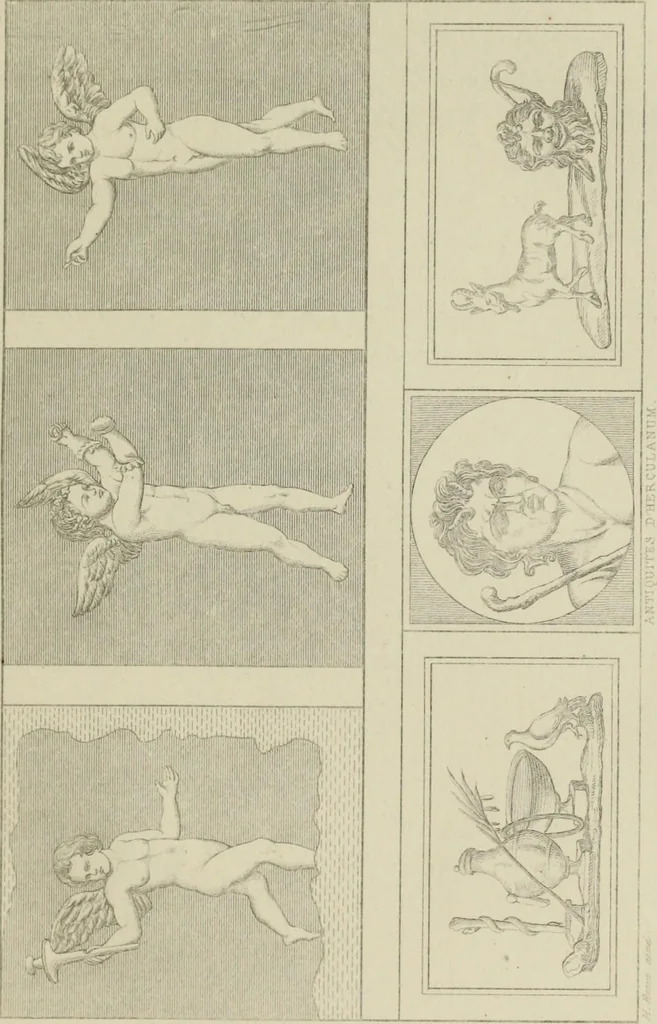 An illustration from Herculanum et Pompéi, recueil général des peintures, bronzes, mosaïques, etc., découverts jusqu'à ce jour, et reproduits d'apreès Le antichita di Ercolano, Il Museo borbonico, et tous les ouvrages analogues, 1870, leaf 154