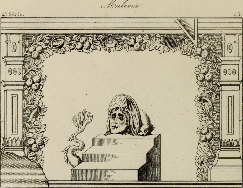 An illustration from Herculanum et Pompéi, recueil général des peintures, bronzes, mosaïques, etc., découverts jusqu'à ce jour, et reproduits d'apreès Le antichita di Ercolano, Il Museo borbonico, et tous les ouvrages analogues, 1870, leaf 175