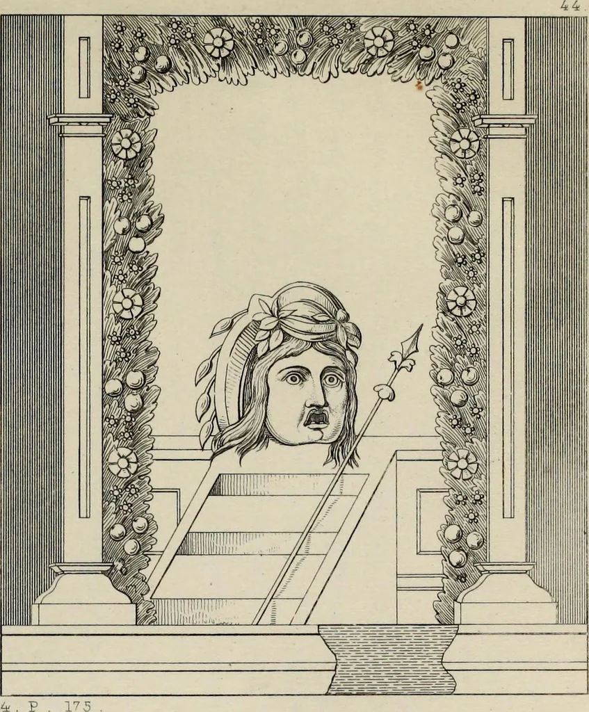 An illustration from Herculanum et Pompéi, recueil général des peintures, bronzes, mosaïques, etc., découverts jusqu'à ce jour, et reproduits d'apreès Le antichita di Ercolano, Il Museo borbonico, et tous les ouvrages analogues, 1870, leaf 179