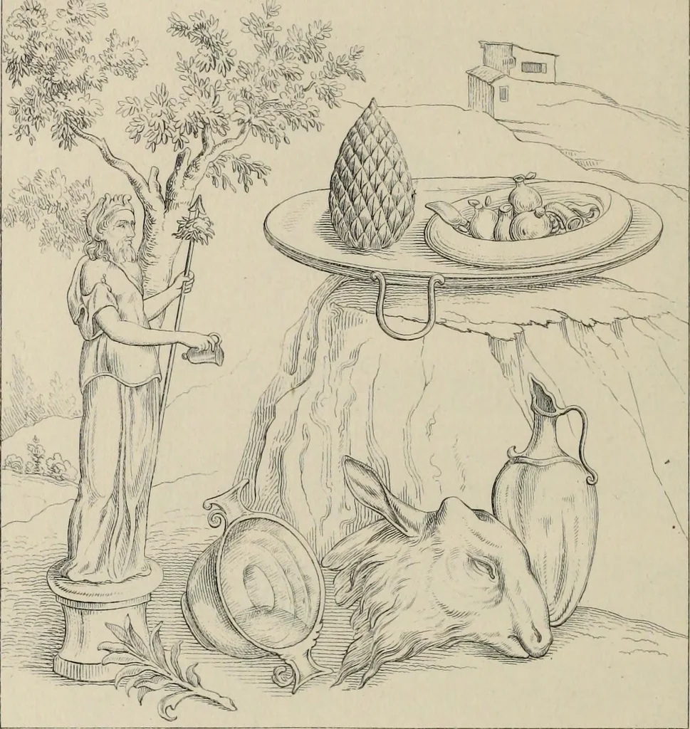 An illustration from Herculanum et Pompéi, recueil général des peintures, bronzes, mosaïques, etc., découverts jusqu'à ce jour, et reproduits d'apreès Le antichita di Ercolano, Il Museo borbonico, et tous les ouvrages analogues, 1870, leaf 181