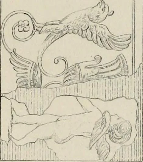 An illustration from Herculanum et Pompéi, recueil général des peintures, bronzes, mosaïques, etc., découverts jusqu'à ce jour, et reproduits d'apreès Le antichita di Ercolano, Il Museo borbonico, et tous les ouvrages analogues, 1870, leaf 19