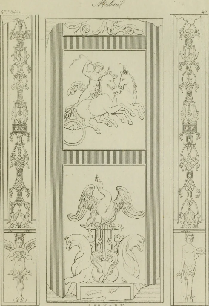 An illustration from Herculanum et Pompéi, recueil général des peintures, bronzes, mosaïques, etc., découverts jusqu'à ce jour, et reproduits d'apreès Le antichita di Ercolano, Il Museo borbonico, et tous les ouvrages analogues, 1870, leaf 190
