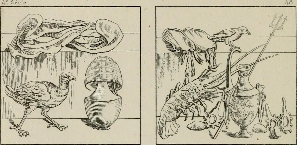 An illustration from Herculanum et Pompéi, recueil général des peintures, bronzes, mosaïques, etc., découverts jusqu'à ce jour, et reproduits d'apreès Le antichita di Ercolano, Il Museo borbonico, et tous les ouvrages analogues, 1870, leaf 193