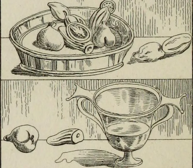An illustration from Herculanum et Pompéi, recueil général des peintures, bronzes, mosaïques, etc., découverts jusqu'à ce jour, et reproduits d'apreès Le antichita di Ercolano, Il Museo borbonico, et tous les ouvrages analogues, 1870, leaf 193