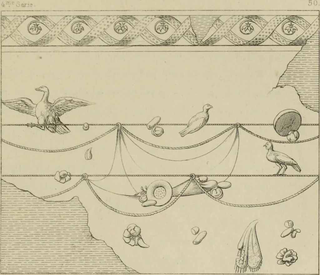 An illustration from Herculanum et Pompéi, recueil général des peintures, bronzes, mosaïques, etc., découverts jusqu'à ce jour, et reproduits d'apreès Le antichita di Ercolano, Il Museo borbonico, et tous les ouvrages analogues, 1870, leaf 200