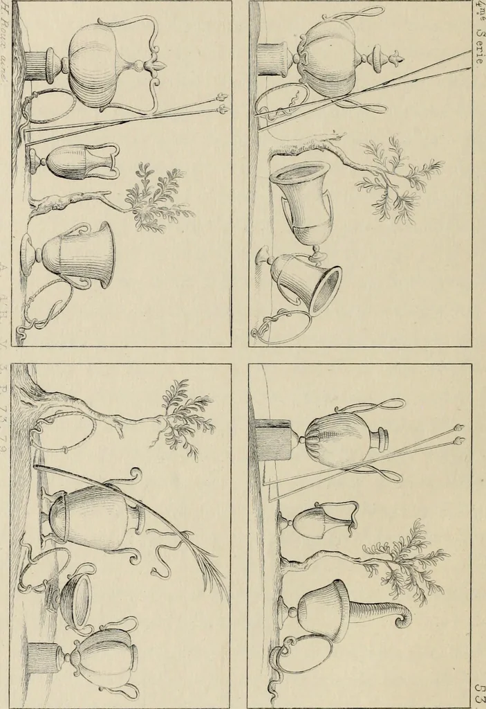 An illustration from Herculanum et Pompéi, recueil général des peintures, bronzes, mosaïques, etc., découverts jusqu'à ce jour, et reproduits d'apreès Le antichita di Ercolano, Il Museo borbonico, et tous les ouvrages analogues, 1870, leaf 213