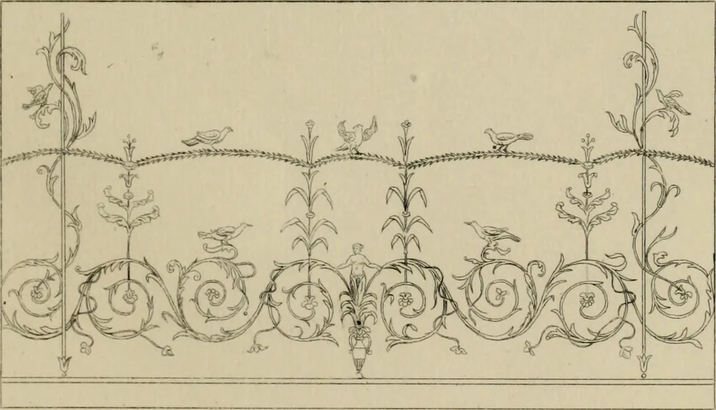 An illustration from Herculanum et Pompéi, recueil général des peintures, bronzes, mosaïques, etc., découverts jusqu'à ce jour, et reproduits d'apreès Le antichita di Ercolano, Il Museo borbonico, et tous les ouvrages analogues, 1870, leaf 216