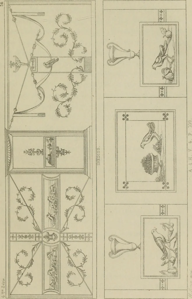 An illustration from Herculanum et Pompéi, recueil général des peintures, bronzes, mosaïques, etc., découverts jusqu'à ce jour, et reproduits d'apreès Le antichita di Ercolano, Il Museo borbonico, et tous les ouvrages analogues, 1870, leaf 222