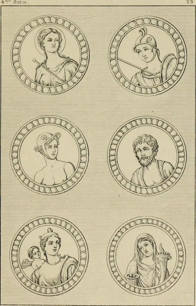 An illustration from Herculanum et Pompéi, recueil général des peintures, bronzes, mosaïques, etc., découverts jusqu'à ce jour, et reproduits d'apreès Le antichita di Ercolano, Il Museo borbonico, et tous les ouvrages analogues, 1870, leaf 230