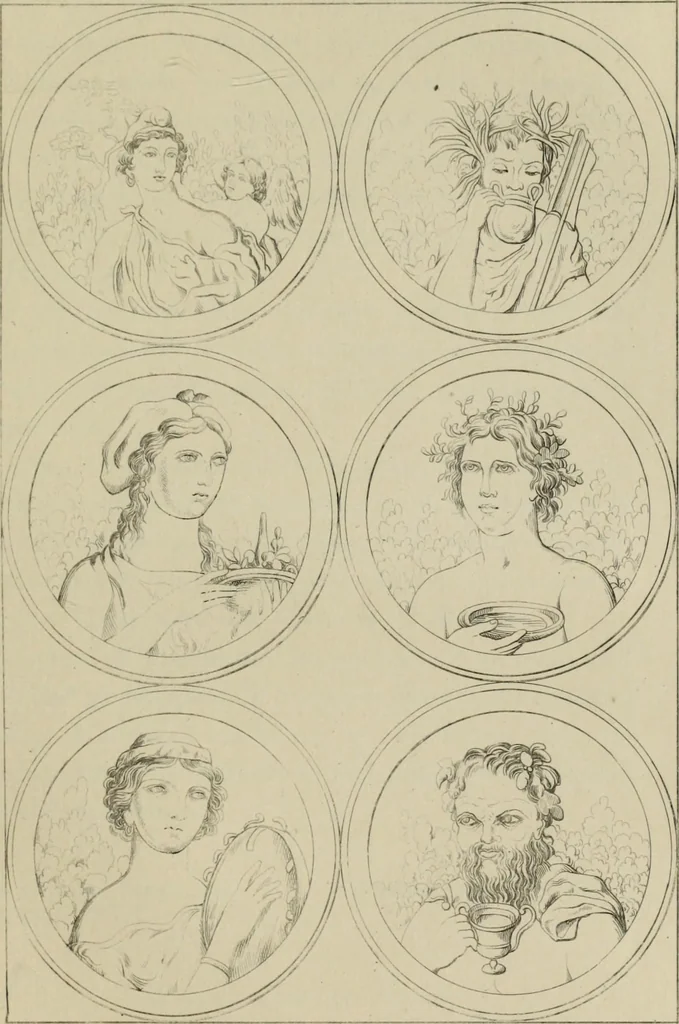 An illustration from Herculanum et Pompéi, recueil général des peintures, bronzes, mosaïques, etc., découverts jusqu'à ce jour, et reproduits d'apreès Le antichita di Ercolano, Il Museo borbonico, et tous les ouvrages analogues, 1870, leaf 236