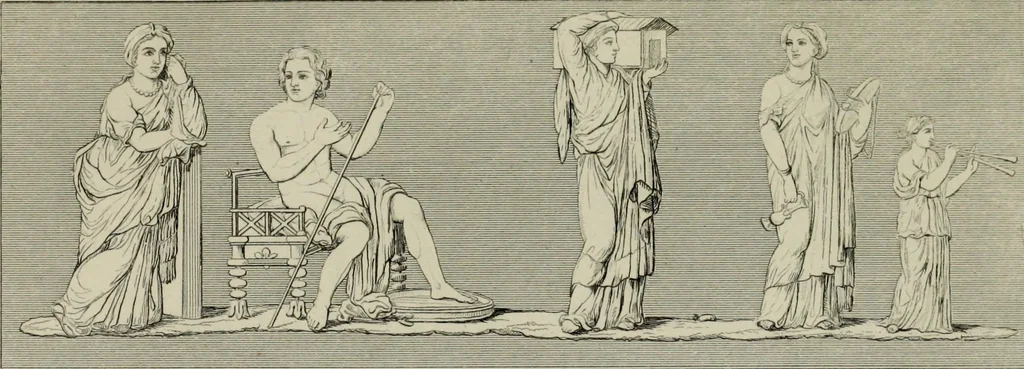 An illustration from Herculanum et Pompéi, recueil général des peintures, bronzes, mosaïques, etc., découverts jusqu'à ce jour, et reproduits d'apreès Le antichita di Ercolano, Il Museo borbonico, et tous les ouvrages analogues, 1870, leaf 26