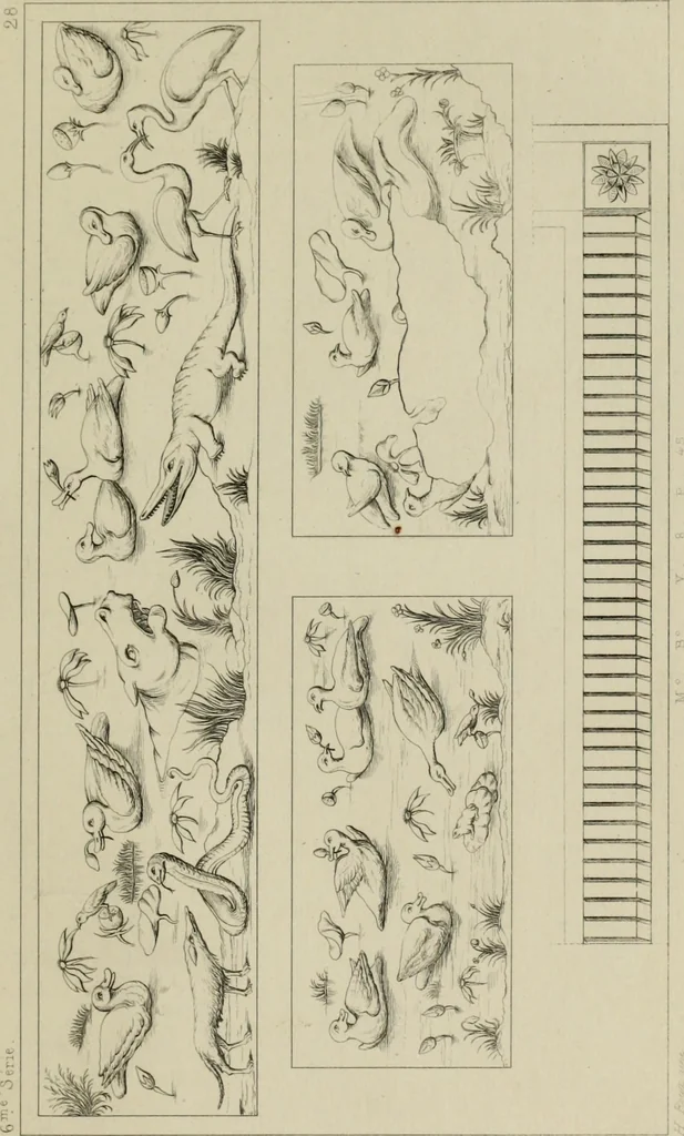 An illustration from Herculanum et Pompéi, recueil général des peintures, bronzes, mosaïques, etc., découverts jusqu'à ce jour, et reproduits d'apreès Le antichita di Ercolano, Il Museo borbonico, et tous les ouvrages analogues, 1870, leaf 332